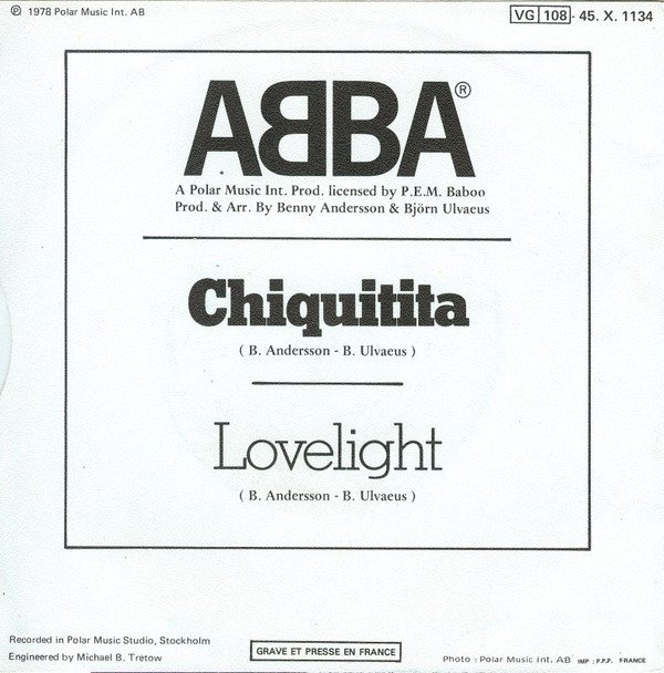ABBA - Chiquitita c/w Lovelight (7", Single) (Near Mint (NM or M-)) - Image 2