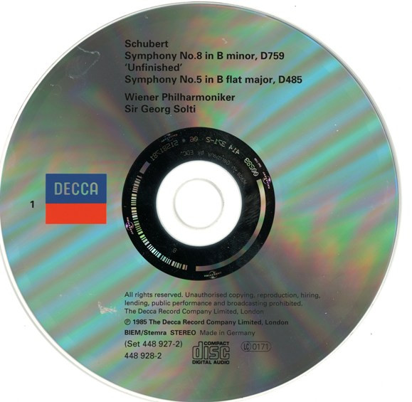 Schubert*, Wiener Philharmoniker, Sir Georg Solti* - The 3 Great Symphonies - Symphonies 5, 8 & 9 (2xCD, Comp, RM) (Near Mint (NM or M-)) - Image 3