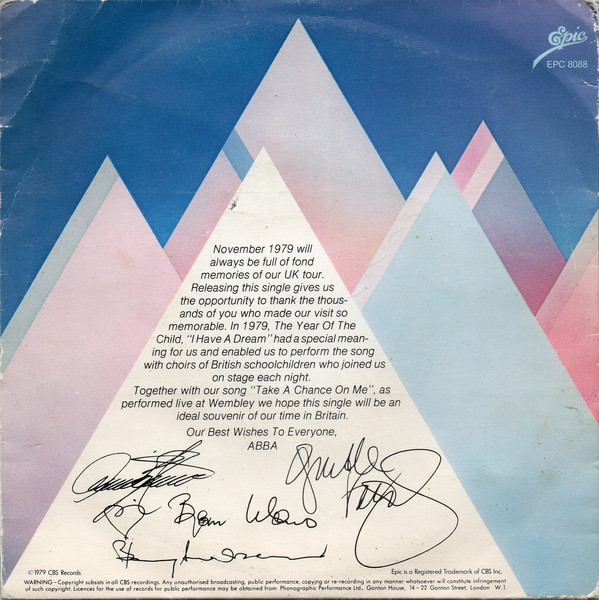 ABBA - I Have A Dream b/w Take A Chance On Me (Recorded Live At Wembley) (7", Single, S/Edition, Gat) (Very Good Plus (VG+)) - Image 4