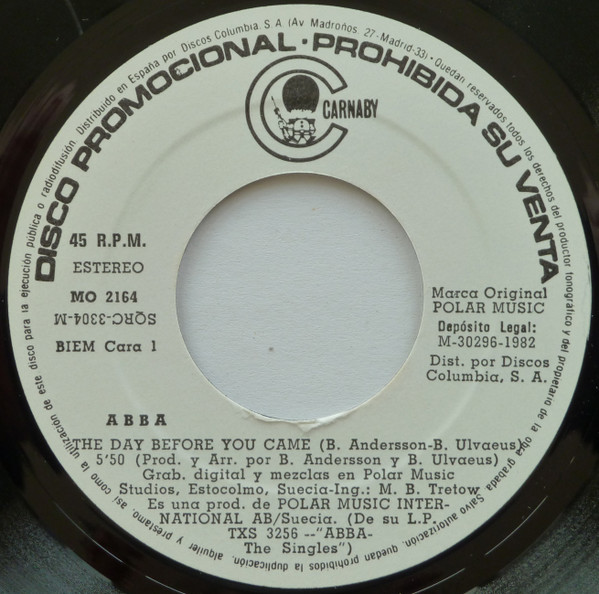 ABBA - The Day Before You Came (7", Single, Promo, W/Lbl) (Very Good Plus (VG+)) - Image 3