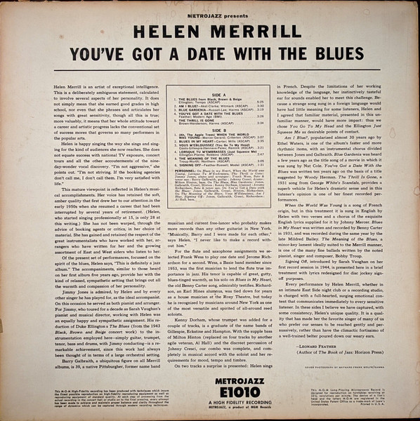 Helen Merrill - You've Got A Date With The Blues (LP, Mono) (Very Good Plus (VG+)) - Image 2