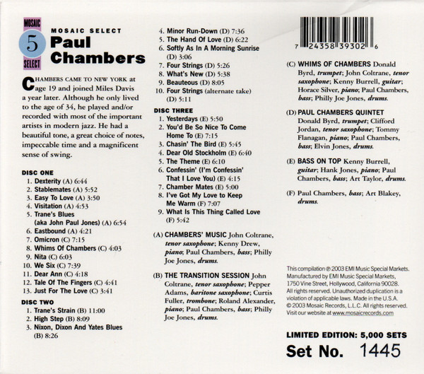 Paul Chambers (3) - Mosaic Select (Box, Comp, Ltd, Num + 3xCD, Mono) (Mint (M)) - Image 2