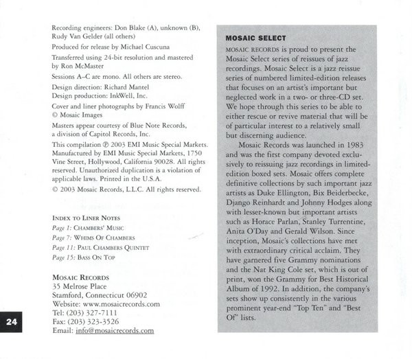 Paul Chambers (3) - Mosaic Select (Box, Comp, Ltd, Num + 3xCD, Mono) (Mint (M)) - Image 5