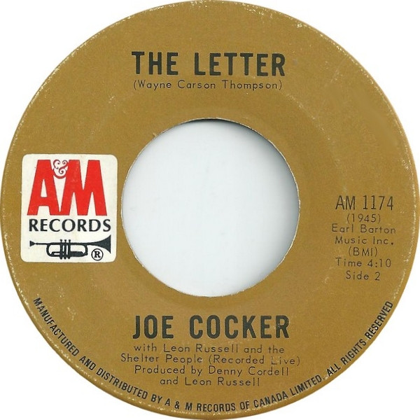 Joe Cocker With Leon Russell And The Shelter People - Space Captain / The Letter (7", Single) (Very Good (VG)) - Image 2