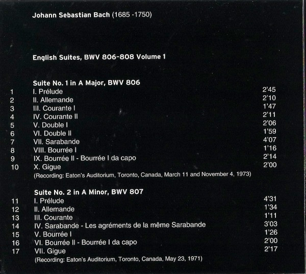 Bach* - Glenn Gould - English Suites, Volume 1, No.1 In A Major, No.2 In A Minor, No.3 In G Minor (CD, RE, Dig) (Near Mint (NM or M-)) - Image 4