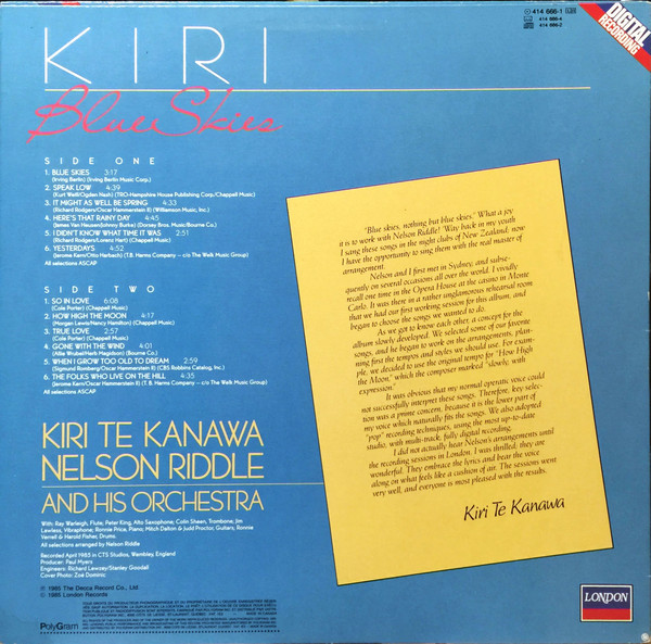 Kiri* - Nelson Riddle And His Orchestra - Blue Skies (LP) (Very Good Plus (VG+)) - Image 2