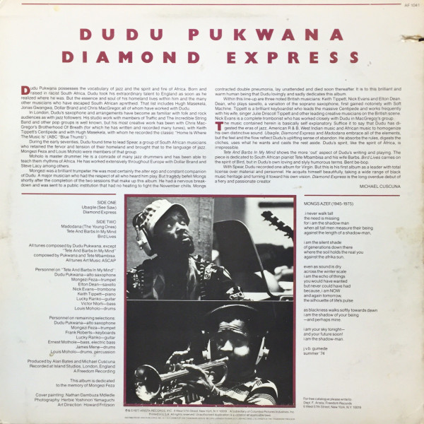 Dudu Pukwana - Diamond Express (LP, Album) (Very Good Plus (VG+)) - Image 2