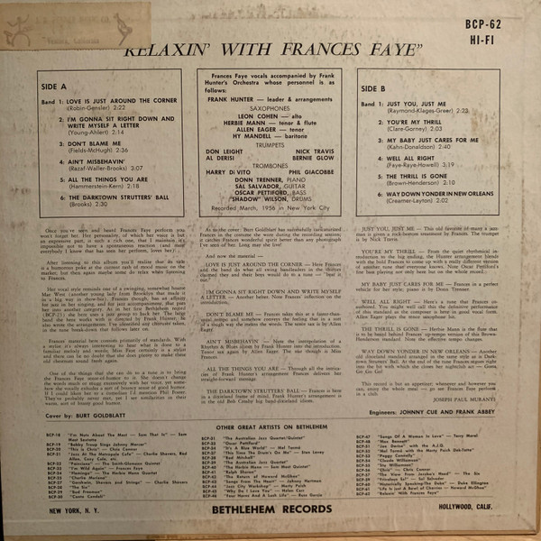 Frances Faye - Relaxin With Frances Faye (LP, Album) (Good Plus (G+)) - Image 2