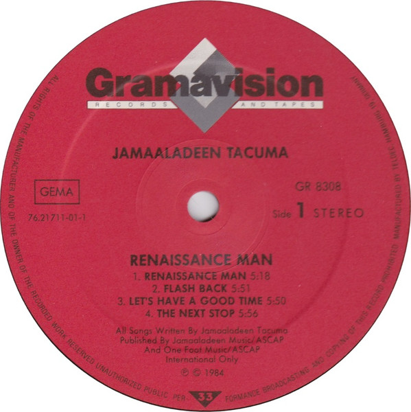 Jamaaladeen Tacuma - Renaissance Man (LP, Album) (Very Good Plus (VG+)) - Image 3