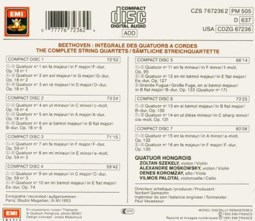 Beethoven*, Quatuor Hongrois* - Les Quatuors à Cordes (7xCD, Mono + Box, Comp) (Near Mint (NM or M-)) - Image 2