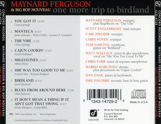 Maynard Ferguson & Big Bop Nouveau* - One More Trip To Birdland (CD, Album) (Near Mint (NM or M-)) - Image 2