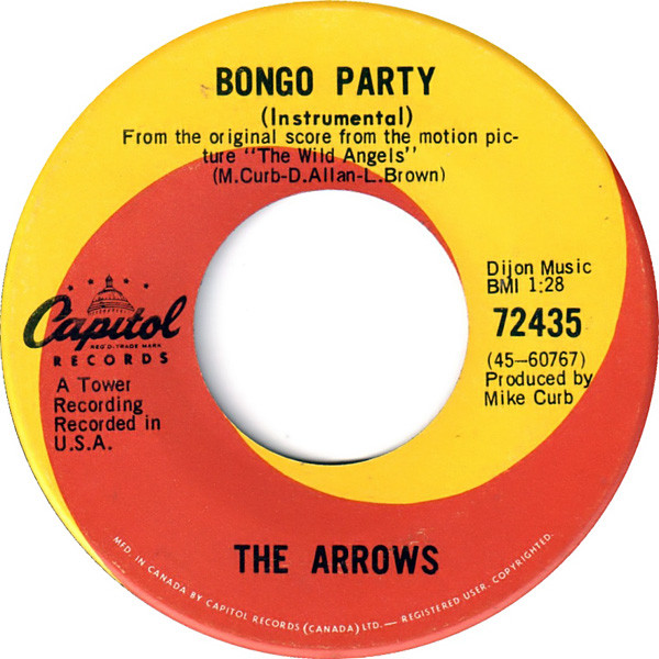The Arrows* - Blue's Theme / Bongo Party (7", Single) (Very Good Plus (VG+)) - Image 2