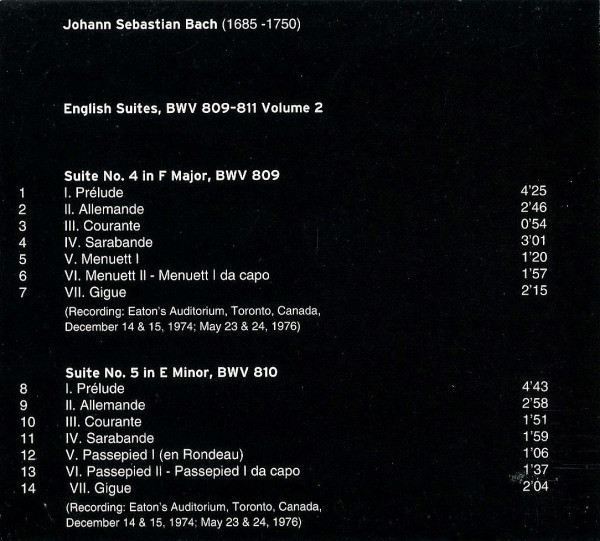 Bach*, Glenn Gould - English Suites, Volume 2, No.4 In F Major, No.5 In E Minor, No.6 In D Minor (CD, RE, Dig) (Near Mint (NM or M-)) - Image 4