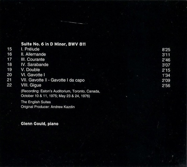Bach*, Glenn Gould - English Suites, Volume 2, No.4 In F Major, No.5 In E Minor, No.6 In D Minor (CD, RE, Dig) (Near Mint (NM or M-)) - Image 5