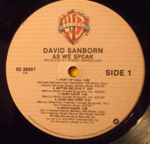 David Sanborn - As We Speak (LP, Album) (Near Mint (NM or M-)) - Image 3