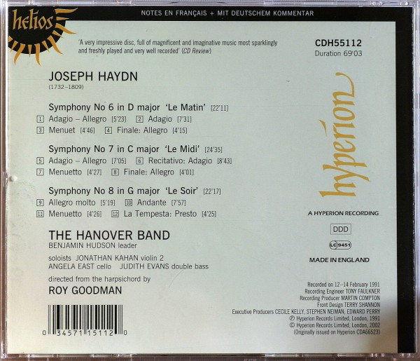 Joseph Haydn - The Hanover Band*, Roy Goodman - Symphony No 6 'Le Matin' / No 7 'Le Midi' / No 8 'Le Soir' (CD, Album, RE) (Near Mint (NM or M-)) - Image 2
