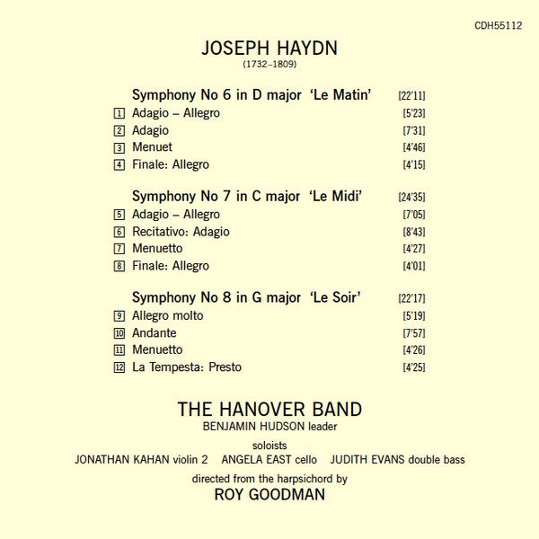 Joseph Haydn - The Hanover Band*, Roy Goodman - Symphony No 6 'Le Matin' / No 7 'Le Midi' / No 8 'Le Soir' (CD, Album, RE) (Near Mint (NM or M-)) - Image 3