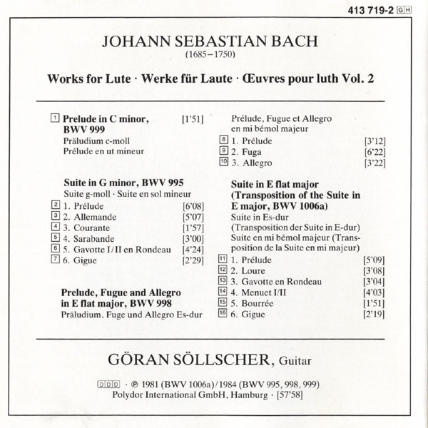 J.S. Bach*, Göran Söllscher - Works For Lute Vol.2 (CD) (Near Mint (NM or M-)) - Image 2
