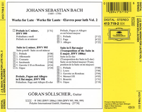 J.S. Bach*, Göran Söllscher - Works For Lute Vol.2 (CD) (Near Mint (NM or M-)) - Image 3