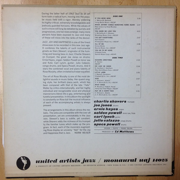 Rose Murphy Featuring Slam Stewart - Jazz, Joy And Happiness (LP, Album) (Very Good (VG)) - Image 2