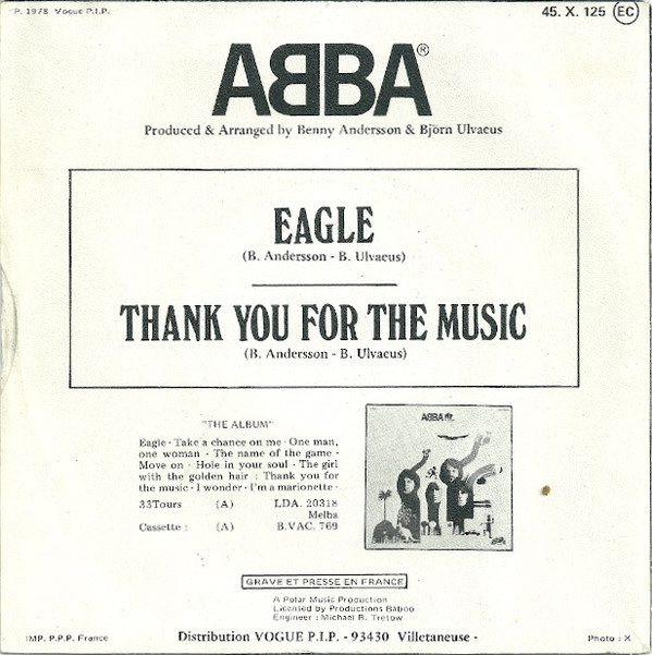 ABBA - Eagle / Thank You For The Music (7", Single) (Very Good Plus (VG+)) - Image 2