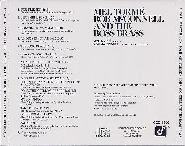 Mel Tormé, Rob McConnell And The Boss Brass* - Mel Tormé - Rob McConnell And The Boss Brass (CD, Album) (Near Mint (NM or M-)) - Image 3