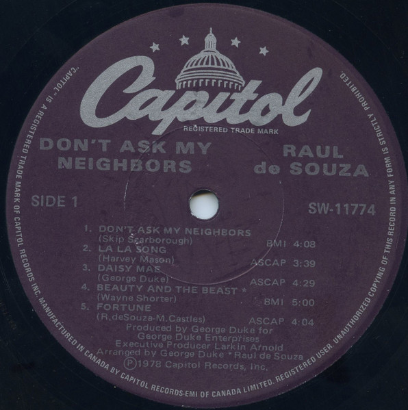 Raul de Souza - Don't Ask My Neighbors (LP, Album) (Very Good Plus (VG+)) - Image 2
