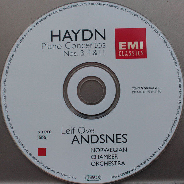 Haydn* - Leif Ove Andsnes, Norwegian Chamber Orchestra* - Piano Concertos Nos. 3, 4 & 11 (CD) (Near Mint (NM or M-)) - Image 4