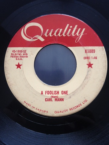 Carl Mann - Mona Lisa / A Foolish One (7", Single) (Very Good Plus (VG+)) - Image 2