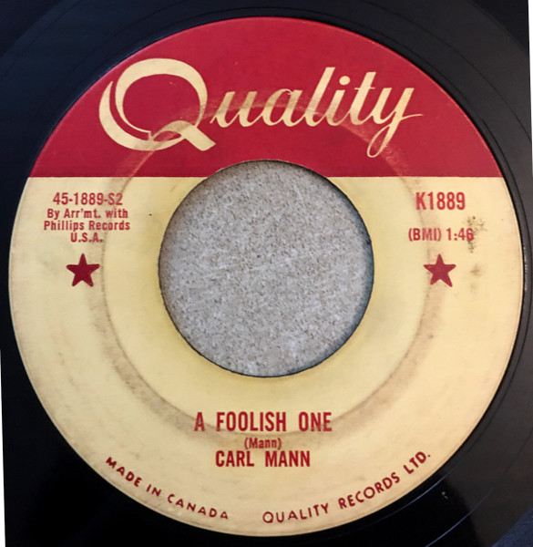 Carl Mann - Mona Lisa / A Foolish One (7", Single) (Very Good Plus (VG+)) - Image 4