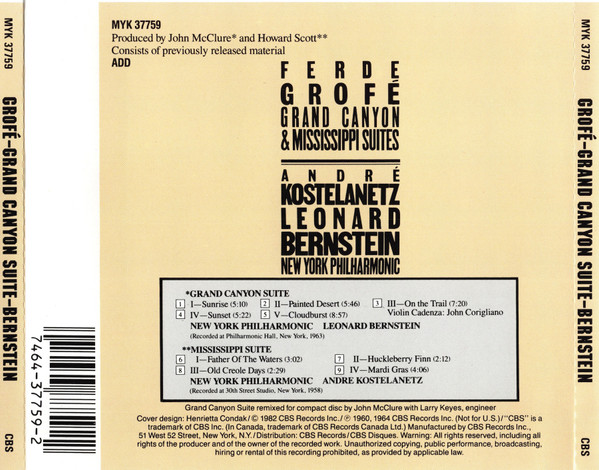 Grofe* : New York Philharmonic, Kostelanetz*, Bernstein* - Grand Canyon & Mississippi Suites (CD, Comp, RM) (Near Mint (NM or M-)) - Image 3