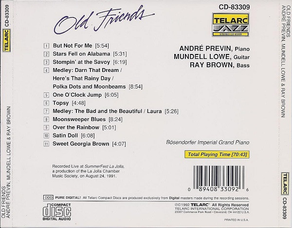 André Previn, Mundell Lowe & Ray Brown - Old Friends (CD, Album) (Near Mint (NM or M-)) - Image 2