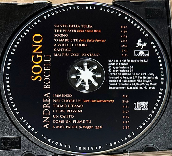 Andrea Bocelli - Sogno (CD, Album) (Near Mint (NM or M-)) - Image 3