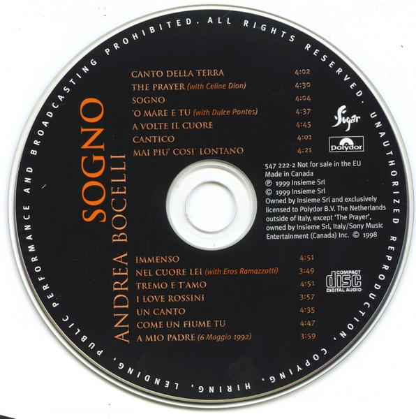 Andrea Bocelli - Sogno (CD, Album) (Near Mint (NM or M-)) - Image 4
