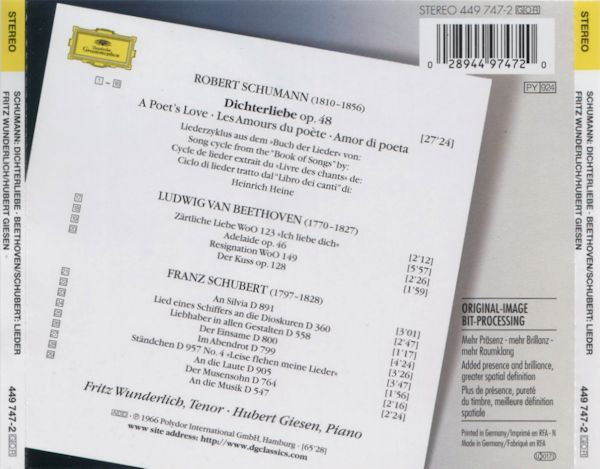 Schumann* · Schubert* · Beethoven* - Fritz Wunderlich · Hubert Giesen - Dichterliebe; Lieder (CD, Comp, RE, RM, PMD) (Near Mint (NM or M-)) - Image 2