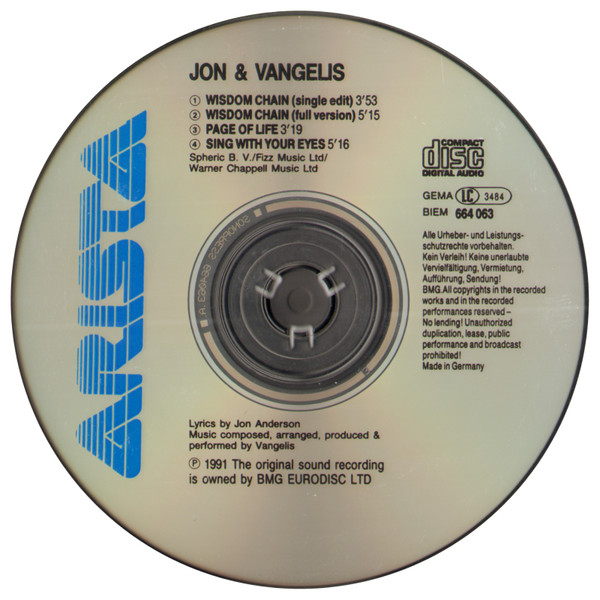 Jon And Vangelis* - Wisdom Chain (CD, Single) (Near Mint (NM or M-)) - Image 4
