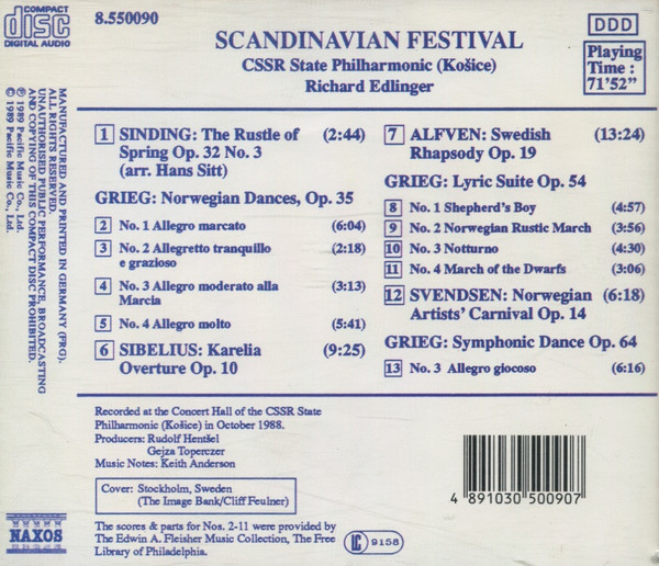 CSSR State Philharmonic (Košice)*, Richard Edlinger - Scandinavian Festival (CD, Album) (Near Mint (NM or M-)) - Image 2