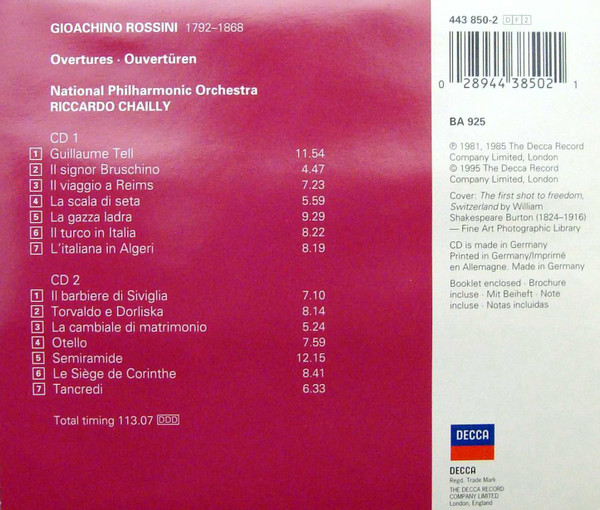 Rossini* - National Philharmonic Orchestra, Riccardo Chailly - Overtures (2xCD, Comp) (Near Mint (NM or M-)) - Image 2