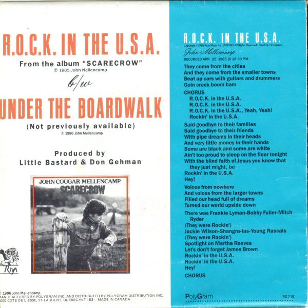 John Cougar Mellencamp - R.O.C.K. In The U.S.A. (A Salute To 60's Rock) (7", Single, Pos) (Very Good Plus (VG+)) - Image 2