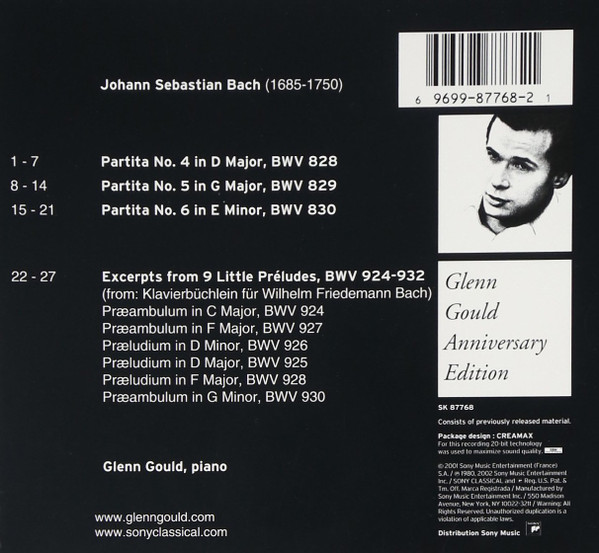 Glenn Gould - Bach* - Partita No. 4 In D Major, Partita No. 5 In F Major, Partita No. 6 In E Minor (CD, Comp, RE, RM, S/Edition, Gat) (Near Mint (NM or M-)) - Image 2
