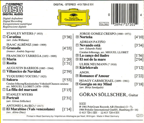 Göran Söllscher - Cavatina (CD, Comp) (Near Mint (NM or M-)) - Image 2