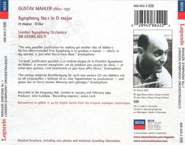 Mahler*, London Symphony Orchestra, Solti* - Symphony No.1 (CD, RE, RM) (Near Mint (NM or M-)) - Image 2