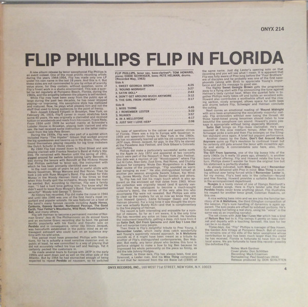 Flip Phillips - Flip In Florida (Original 1963 Recordings) (LP, Album, Mono, RE) (Very Good Plus (VG+)) - Image 2