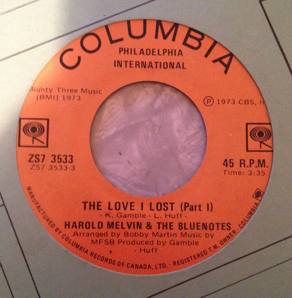 Harold Melvin & The Bluenotes* - The Love I Lost (Parts 1 & 2) (7") (Very Good Plus (VG+))