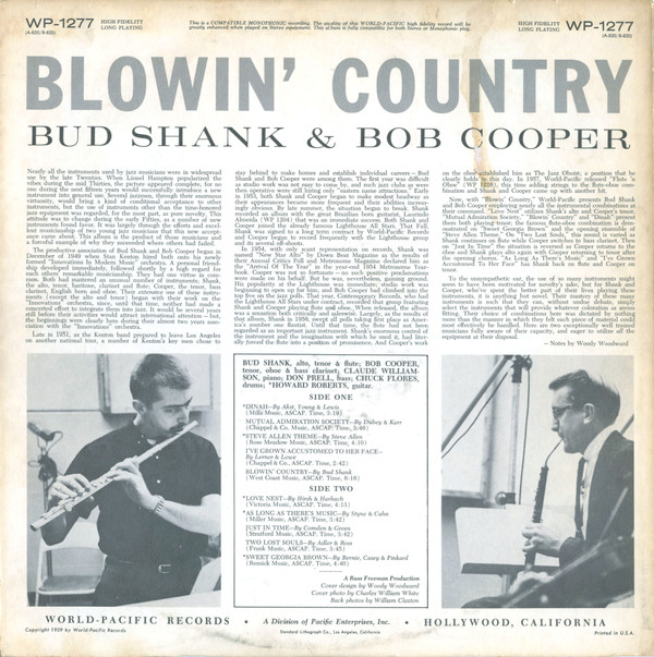 Bud Shank & Bob Cooper - Blowin' Country (LP, Album, Mono) (Very Good Plus (VG+)) - Image 2