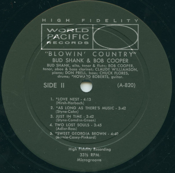 Bud Shank & Bob Cooper - Blowin' Country (LP, Album, Mono) (Very Good Plus (VG+)) - Image 4
