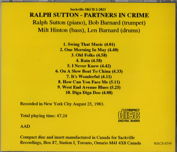 Ralph Sutton (2) - Partners In Crime (CD, RE) (Near Mint (NM or M-)) - Image 2