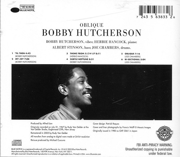 Bobby Hutcherson - Oblique (CD, Album, RE, RM) (Mint (M)) - Image 2
