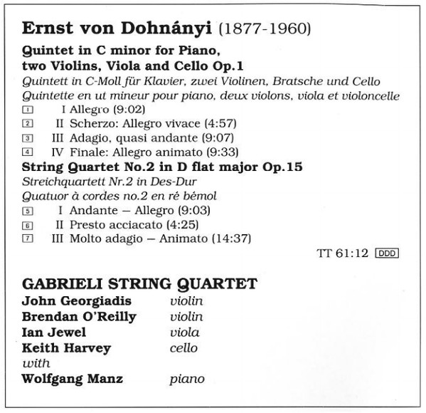 Dohnányi*, Gabrieli String Quartet*, Wolfgang Manz-3