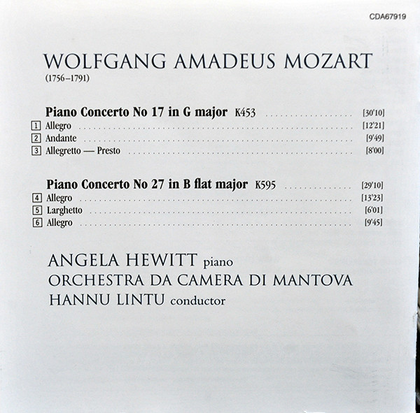 Mozart*, Angela Hewitt, Orchestra Da Camera Di Mantova, Hannu Lintu-1